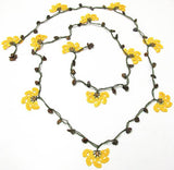 10.11.22 Yellow Crochet beaded flower lariat necklace with Brown Tigers Eye Stones