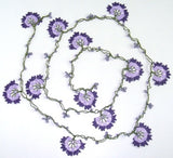 10.12.12 Lilac and Purple Crochet beaded flower lariat necklace with Lavender beads