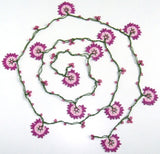 10.12.13 Pink Crochet beaded flower lariat necklace with Pink beads.