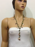 10.16.11 Brown and beige beaded flower lariat necklace with Fancy Jasper (Indian Agate) Natural Gemstone.
