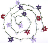 10.17.11 Burgundy,Lilac and Purple beaded OYA flower lariat necklace with White Beads.