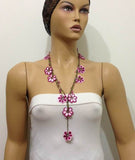 10.19.13 Pink Crochet beaded OYA flower lariat necklace with Pink Beads.