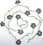 10.19.14 Violet and Purple Crochet beaded OYA flower lariat necklace with White Beads.