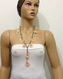 10.19.16 Orange and White Crochet beaded OYA flower lariat necklace with White Beads.