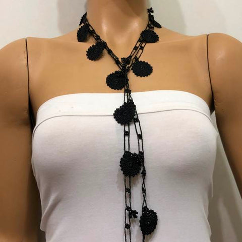 10.24.17 Solid Black Round Motifs with Black seed Beads