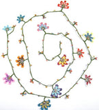 10.25.11 Multi-color WHEEL of FORTUNE motif Crochet beaded OYA Flower lariat necklace
