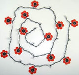 10.28.11 POPPY Black and Red Crochet beaded flower lariat necklace with white beads