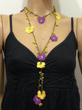 10.31.11 Yellow and Purple Crochet Lace Lariat Necklace