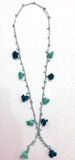 Teal and Aqua Turquoise Crochet oya TULIP lace necklace with blue turquoise stones