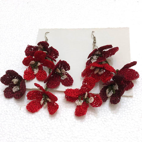 Red and Burgundy Poppy Earrings