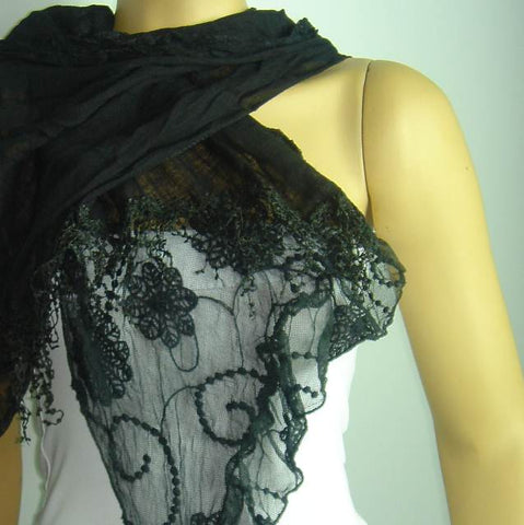 Black cotton scarf with lace