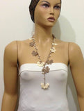 12.11.11 Beige and Brown Crochet Lariat with Freshwater Pearls - Elegant necklace Pearl Jewelry