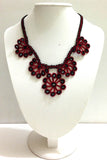 Burgundy Red with Black Beads - Choker Necklace with Crocheted Bead Flower Oya