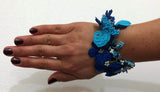Blue Bouquet Bracelet with Blue Grapes - Crochet OYA Lace Bracelet