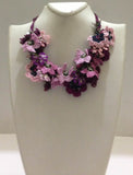 Pink Burgundy Purple Bouquet Necklace - Crochet OYA Lace Necklace