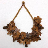 Golden Yellow and ,Brown Bouquet Necklace with Copper Grapes - Crochet OYA Lace Necklace