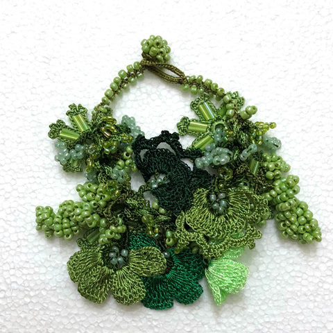 Green Bouquet Bracelet with Green Grapes - Crochet OYA Lace Bracelet