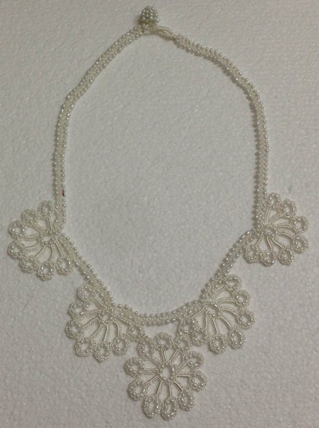 All White - Choker Necklace with Crocheted Bead Flower Oya – istanbulOYA