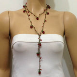 Red Strawberry crocheted lariat