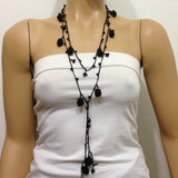Blackberry crocheted lariat with black string