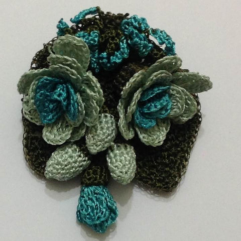 Teal Green Hand Crocheted Brooch - Flower Pin- Unique Turkish Lace - Brooches Jewelry - Fabric Flower Brooch