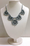Grey with White Beads - Choker Necklace with Crocheted Bead Flower Oya