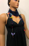 Navy Scarf with Handmade Oya Lace Flowers