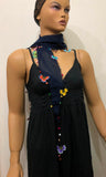 Navy Scarf with Handmade Oya Lace Flowers