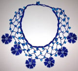 BLUE Choker Necklace with Crocheted flower and semi precious Turquoise Stones