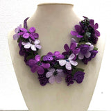 Lilac and Plum Purple Bouquet Necklace - Crochet OYA Lace Necklace