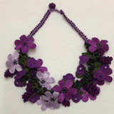 Lilac and Plum Purple Bouquet Necklace - Crochet OYA Lace Necklace