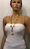Yellow Crochet oya TULIP lace necklace with yellow citrine stones
