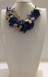 Cobalt Blue and Beige Bouquet Necklace - Parliament BLUE -  Crochet OYA Lace Necklace