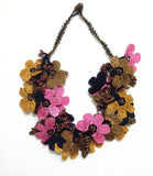 Pink,Navy and Taupe Bouquet Necklace -  Crochet OYA Lace Necklace