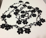 Beaded Crochet Necklace - Black beaded lariat - Double size - Crochet oya lace Necklace