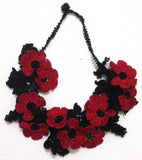 Black and Red Bouquet Necklace -  Crochet OYA Lace Necklace