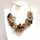 Golden Colors Bouquet Necklace - Crochet OYA Lace Necklace - Beaded Crochet Necklace - Mixed Flower - Hand crafted Necklace - Fiber Art