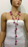 PINK Crochet Berry bead oya - Berry Necklace - Beaded Lariat -  Necklace Lariat Necklace