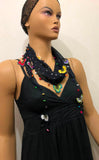 Navy Triangle Scarf with Sparkling Spangles and Handmade Oya Lace Flowers