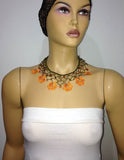 ORANGE Choker Necklace with Crocheted Flower and semi precious Agate Stones