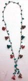 Pink Beige and Teal Crochet oya TULIP lace necklace with turquoise stones
