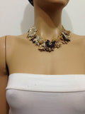 Golden Colors Bouquet Necklace - Crochet OYA Lace Necklace - Beaded Crochet Necklace - Mixed Flower - Hand crafted Necklace - Fiber Art