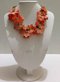 Orange and Salmon Bouquet Necklace -  Crochet OYA Lace Necklace