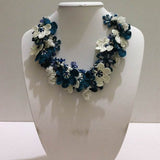 Teal and White Bouquet Necklace - Crochet OYA Lace Necklace