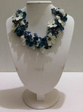 Teal and White Bouquet Necklace - Crochet OYA Lace Necklace