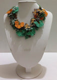 Orange and Green Bouquet Necklace - Crochet OYA Lace Necklace