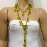 Yellow Crochet grapes bead oya - Berry Necklace - Beaded Lariat -  Necklace Lariat Necklace