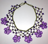 LILAC and PURPLE Choker Necklace with Crocheted Flower and semi precious Stones