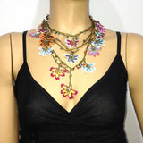 OYA WHOLESALE - Multicolor Crocheted Beaded Lariat with beads oya necklace - Unique Turkish Lace