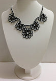 Black with White Beads - Choker Necklace with Crocheted Bead Flower Oya
